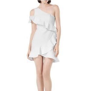 BCBGMaxAzria White One-Shoulder Ruffle Dress